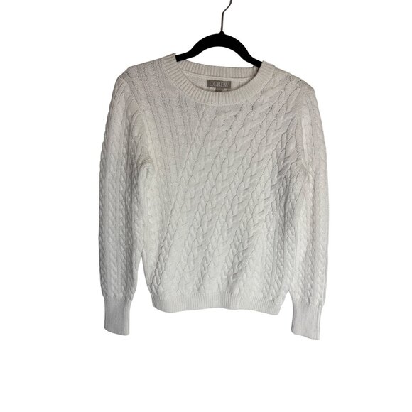 NWT J. Crew Cable-Knit White Cotton Sweater-sz Small - Picture 1 of 6